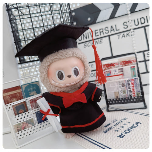 Graduation Uniform Clothes Sets Suitable for Popular Doll Accessories(Only Clothing No Doll), Bachelor's Clothing Outfit for 6.69 inch Doll Upper Garment Replacement (Black Set+Shoes)