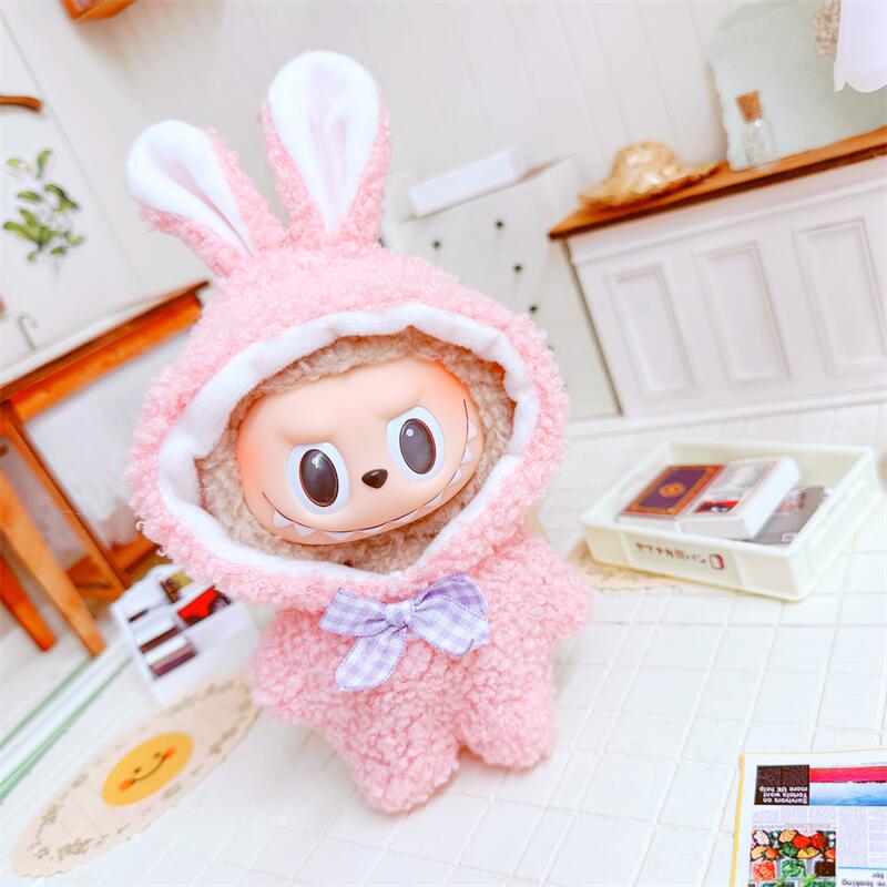 Pink Bow Lambswool Onesie Doll Clothes 6.7 Inches Cute Doll Clothes for Popular Dolls Accessories, Cute Dress Up Clothes for Cartoon Doll(NO Doll)